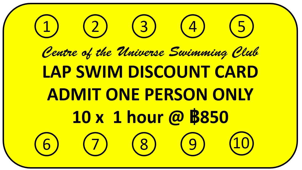 10 entries lap swimming discount card for Centre of the Universe Chiang Mai Swimming Pool